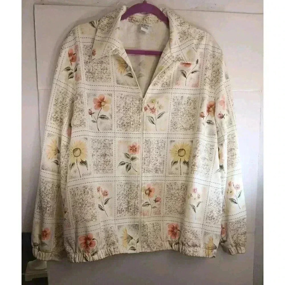 "ALFRED DUNNER SZ 16 Floral Zip‎ Jacket Elastic Waist / Wristbands Womens EUC - Picture 1 of 6